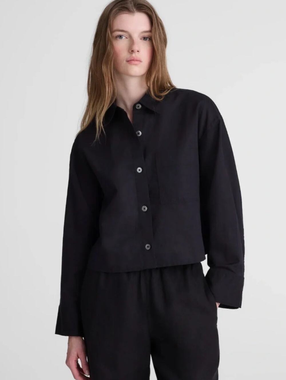 Madewell Straight Hem Shirt Linen XS NWT Black Boxy Coastal Minimalist Blouse